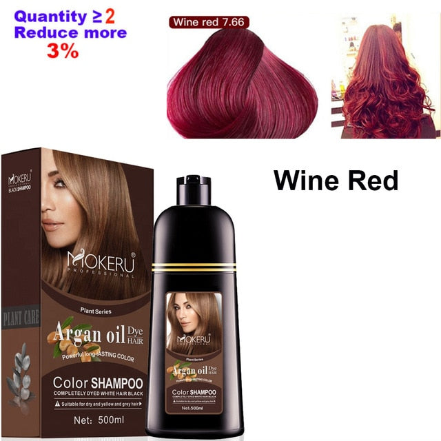 500ml Natural Argan Oil Essence Instant Hair Dye Shampoo Instant Hair Color Cream Cover Permanent Hair Coloring Shampoo  Women