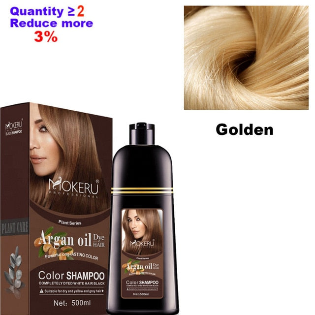 500ml Natural Argan Oil Essence Instant Hair Dye Shampoo Instant Hair Color Cream Cover Permanent Hair Coloring Shampoo  Women