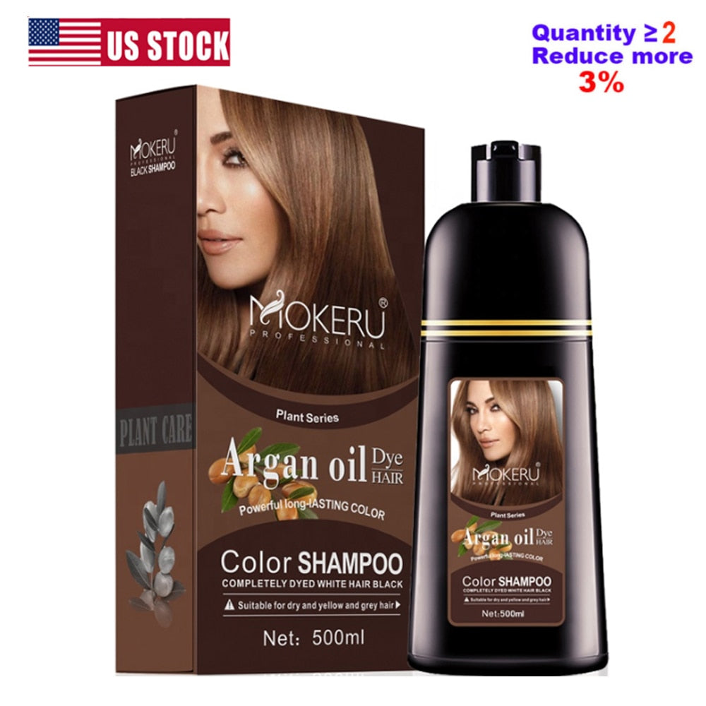 500ml Natural Argan Oil Essence Instant Hair Dye Shampoo Instant Hair Color Cream Cover Permanent Hair Coloring Shampoo  Women